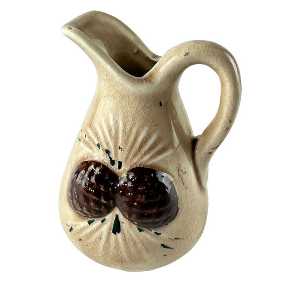 Vintage Japan Pottery Mini Pitcher Creamer Brown Pine Cone Flower Bud Vase Decor - Picture 9 of 16